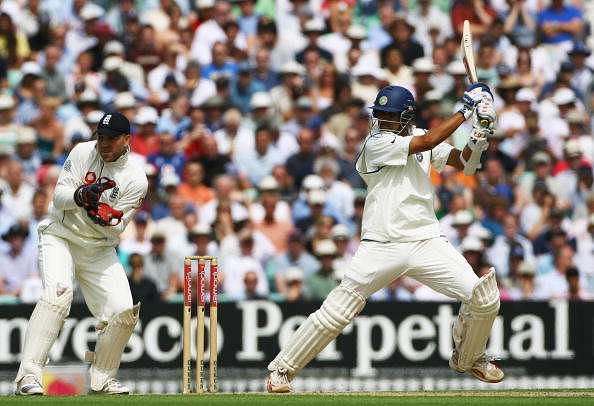 Rahul Dravid in action against England in a Test match 